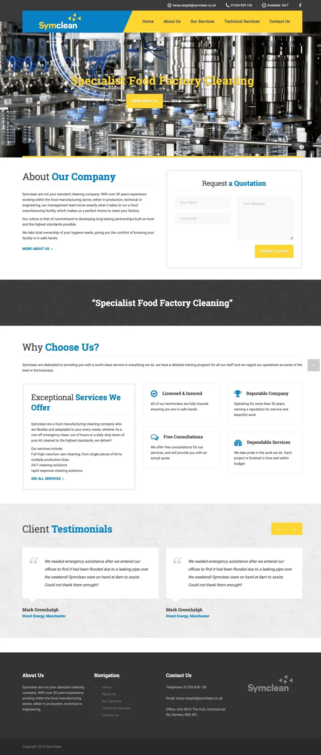 Symclean, Cleaning Services website